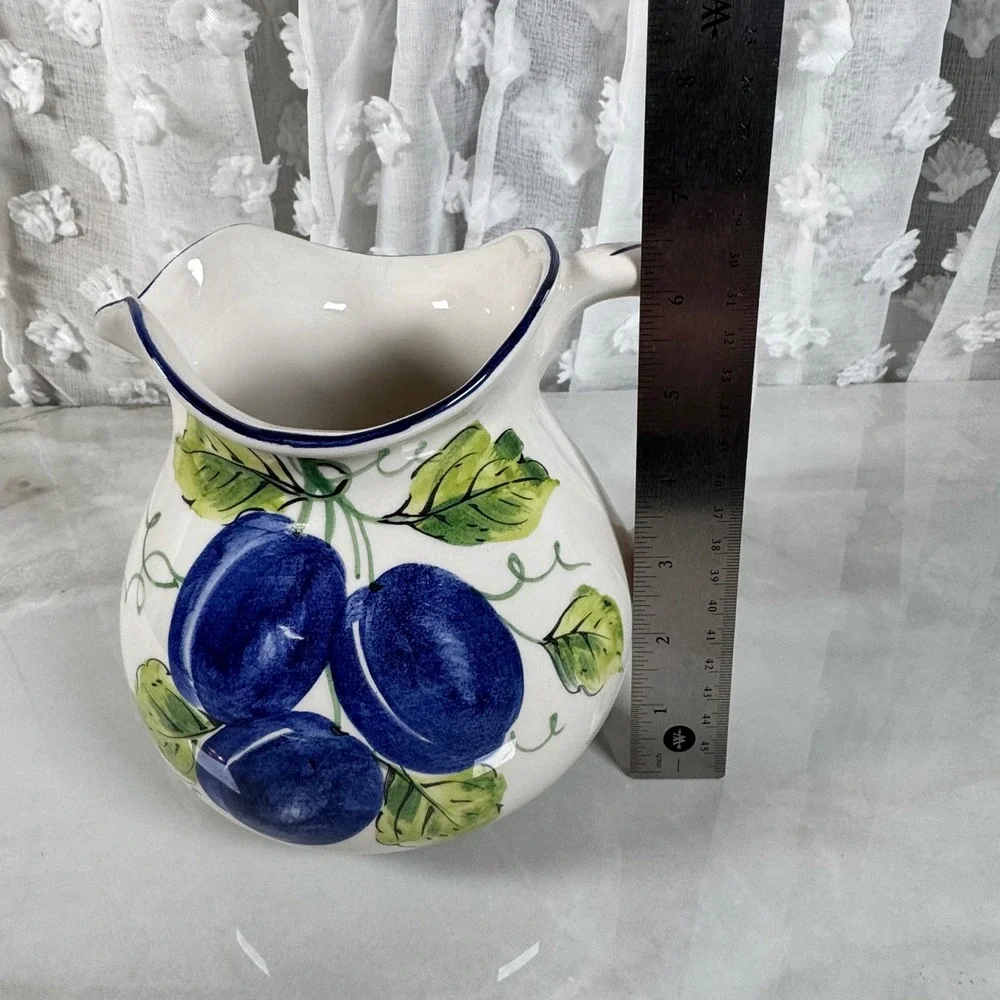Zanolli Ceramic Pitcher Jug Handpainted Plums Italy‎ Fruit Farmhouse Cottagecore